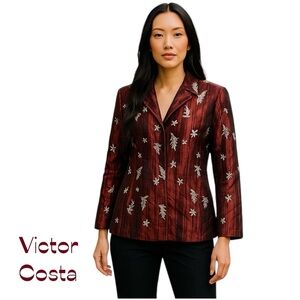 Victor Costa Burgundy Silver Vintage Jacket Size S